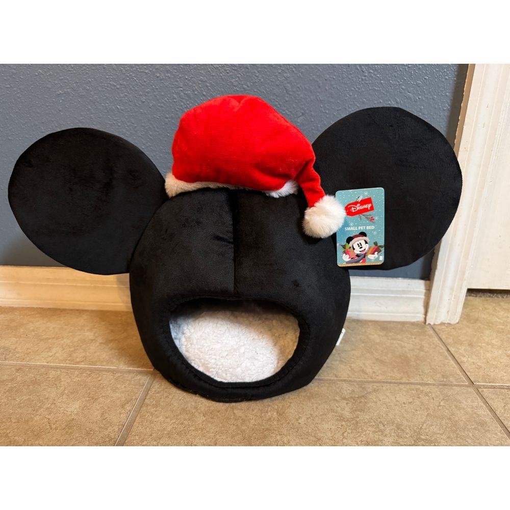 Mickey Mouse Santa Enclosed Kitten Cat Bed Cushion black red Christmas Disney